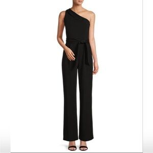 ANTONIO MELANI Black One-Shoulder Waist-Tie Jumpsuit
